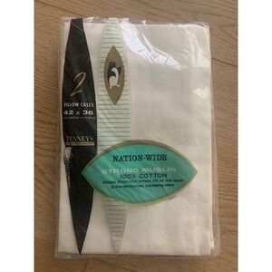 Vintage JCPenney Nation-Wide Muslin Pillow Cases Set of 2 White 100% Cotton NEW
